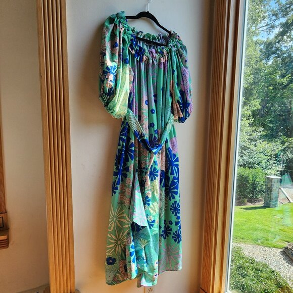 NWT Anthropologie "OOPSCOOL" Off-The-Shoulder Printed Dress Size Large - Picture 4 of 16